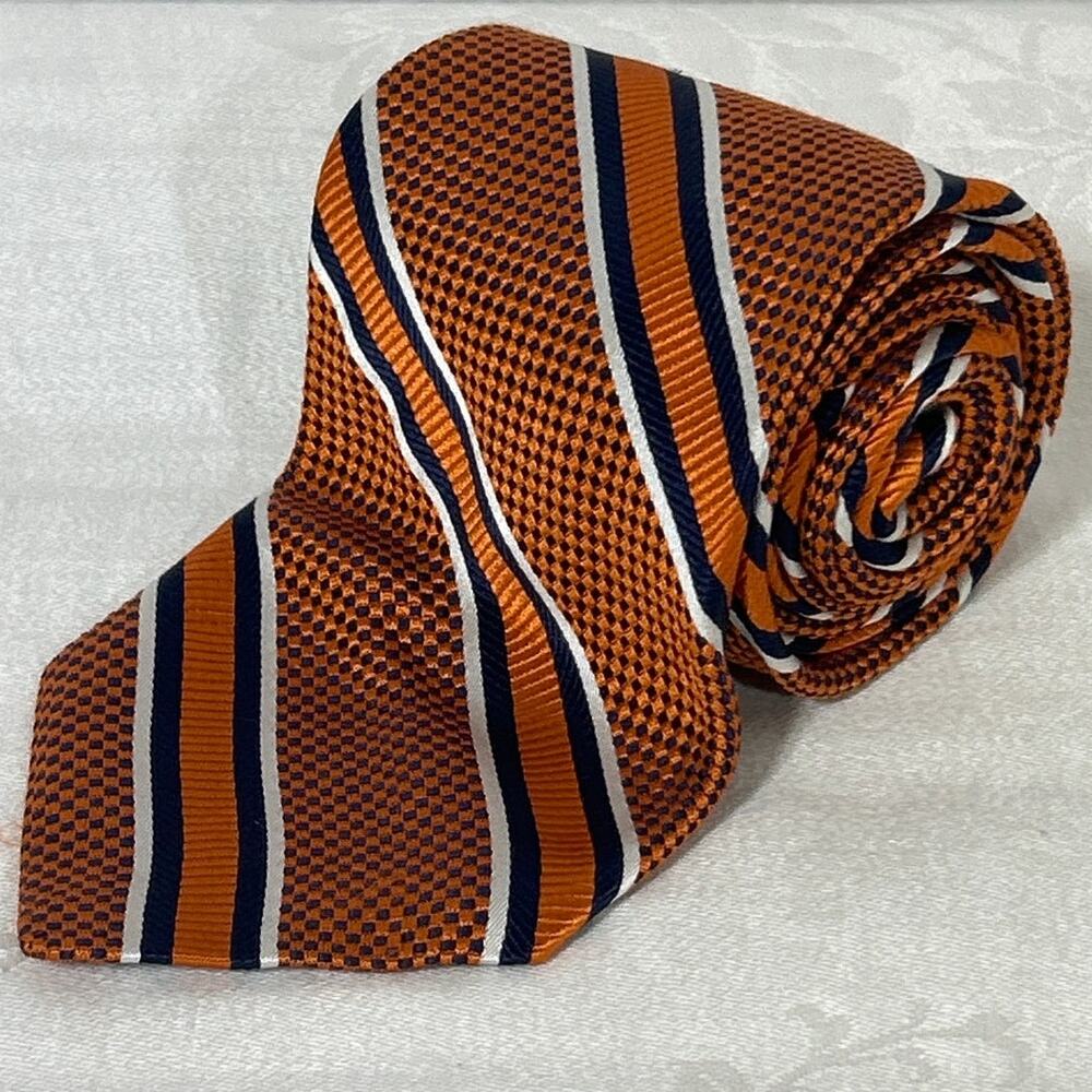 Breuer 100% Silk Tie Orange Blue Diagonal Stripe Textured Made in Italy